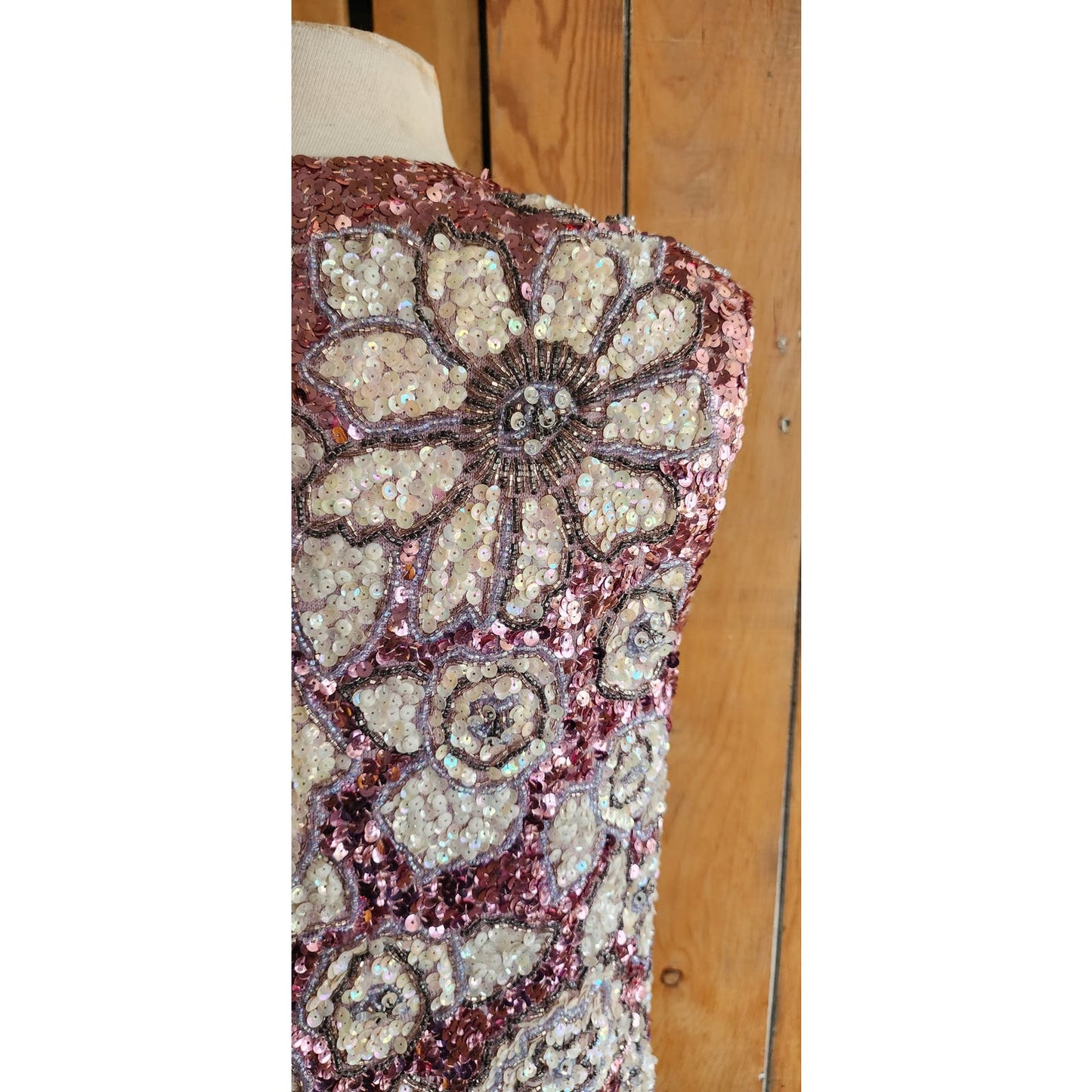 Vintage 60s Sequined Vest Pink Silver Marshall Fields