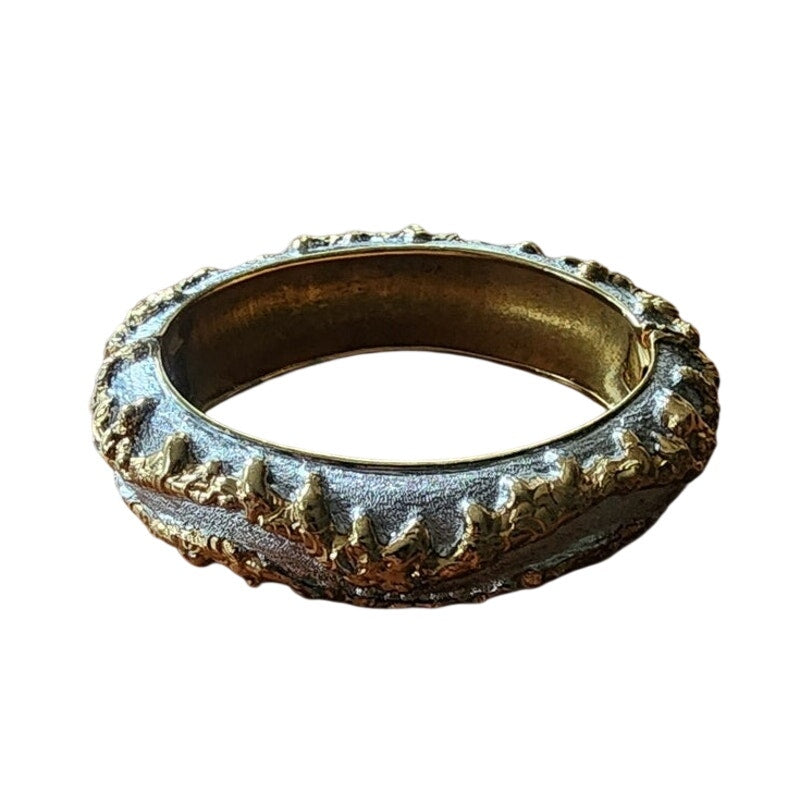 Vintage 70s Jomaz Bracelet Joseph Mazer Sculptural Brutalist Two Tone Gilt Clamper Bangle