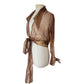 Vintage 90s Sheer Organza Blouse Jacket Copper Brown Sash Tie Belt