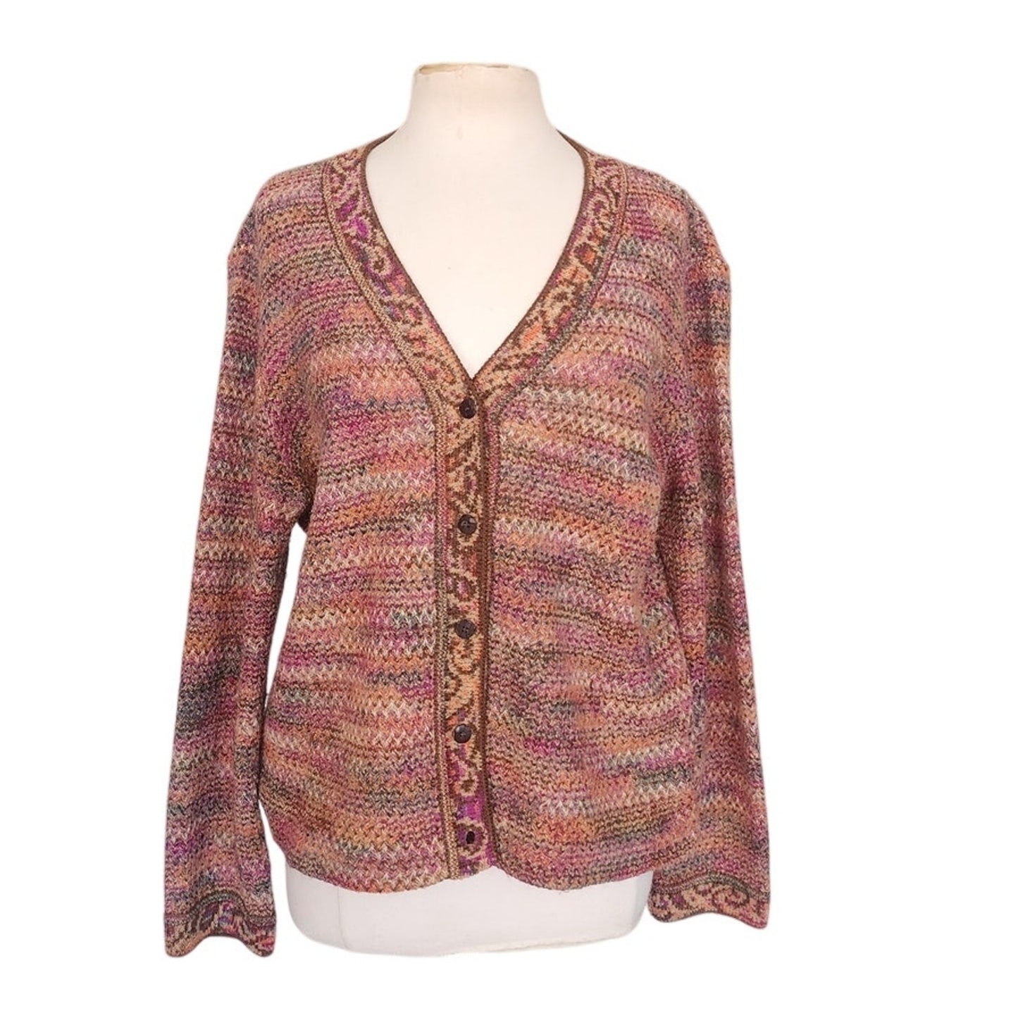 Vintage 80s MISSONI Cardigan Sweater Orange Brown Red Tones