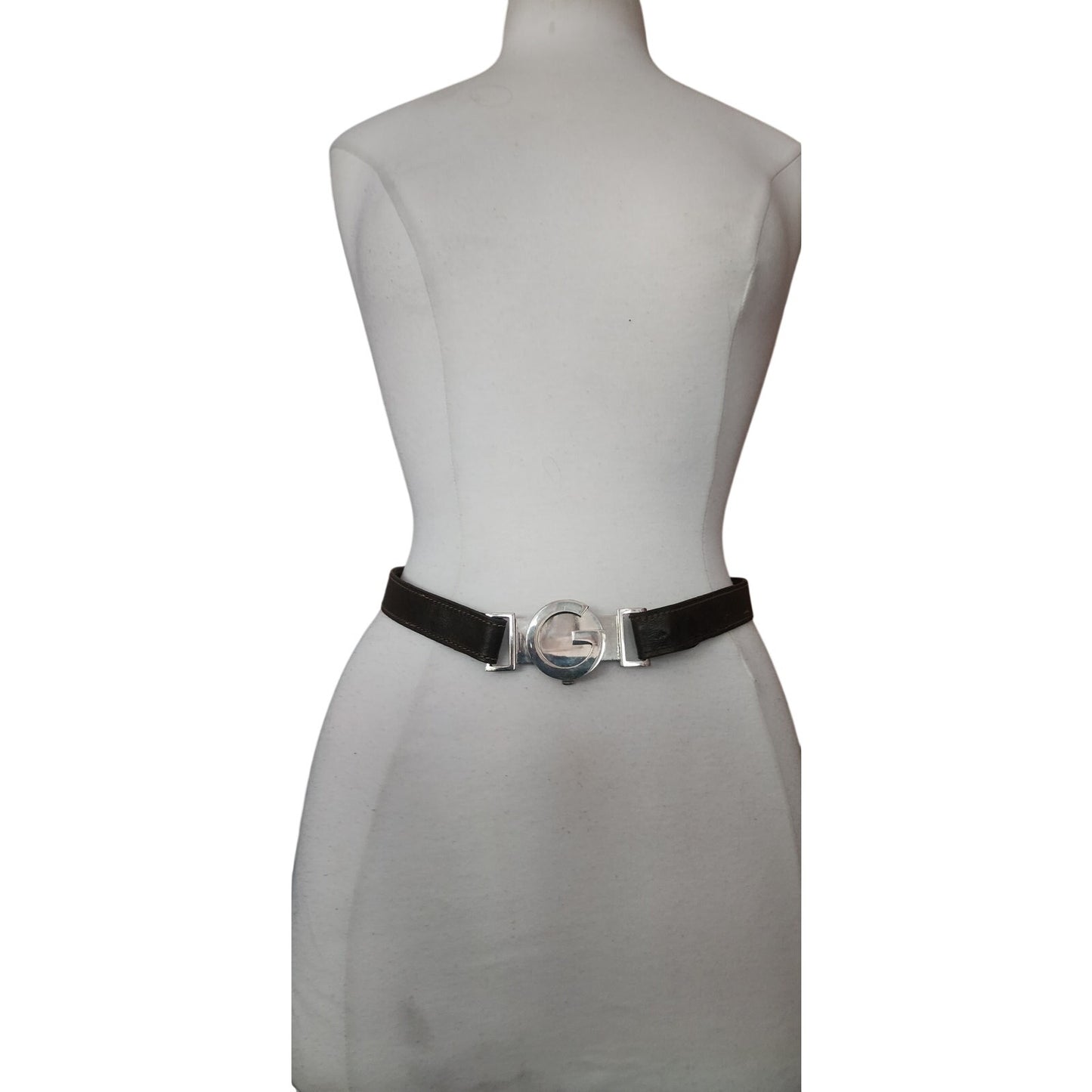 Vintage Archival TOM FORD Y2K Gucci GG Logo Belt Brown Leather Chrome Buckle
