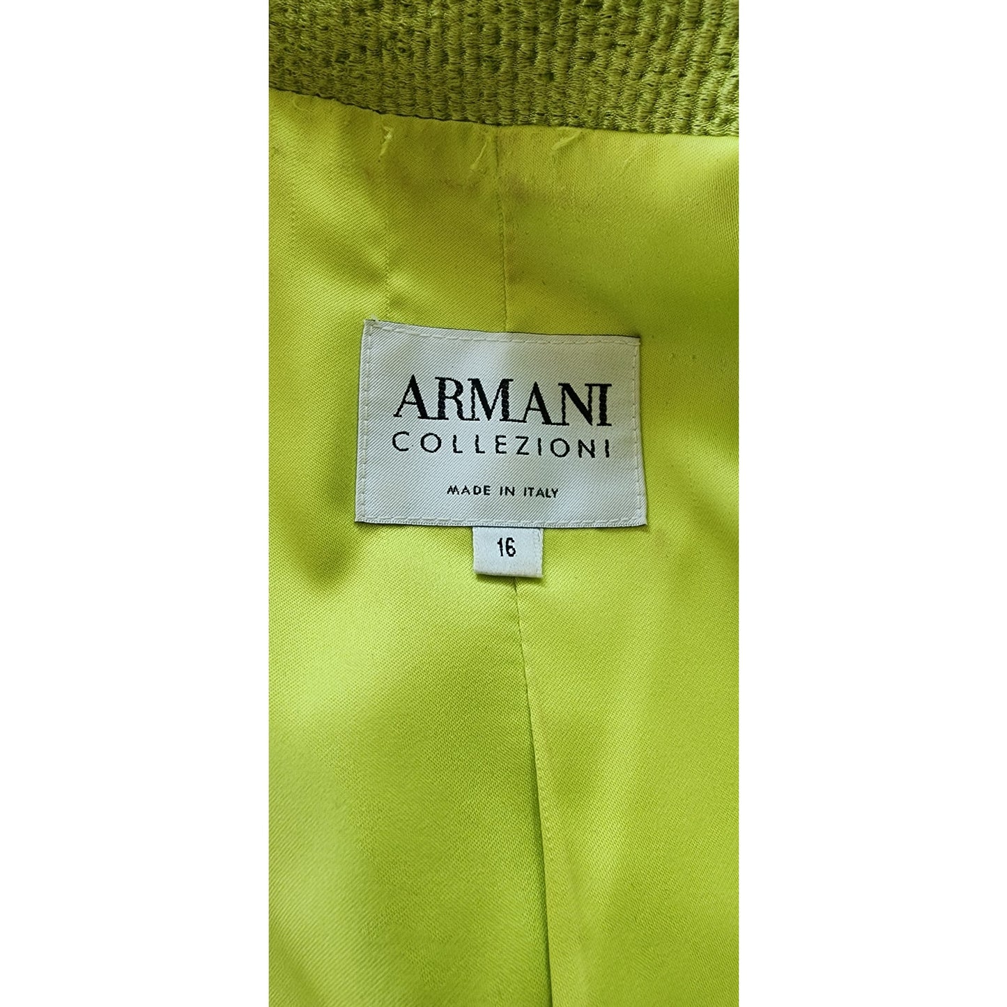 Vintage 2005 Armani Collezioni Blazer Textured Lime Green Jacket Size 16