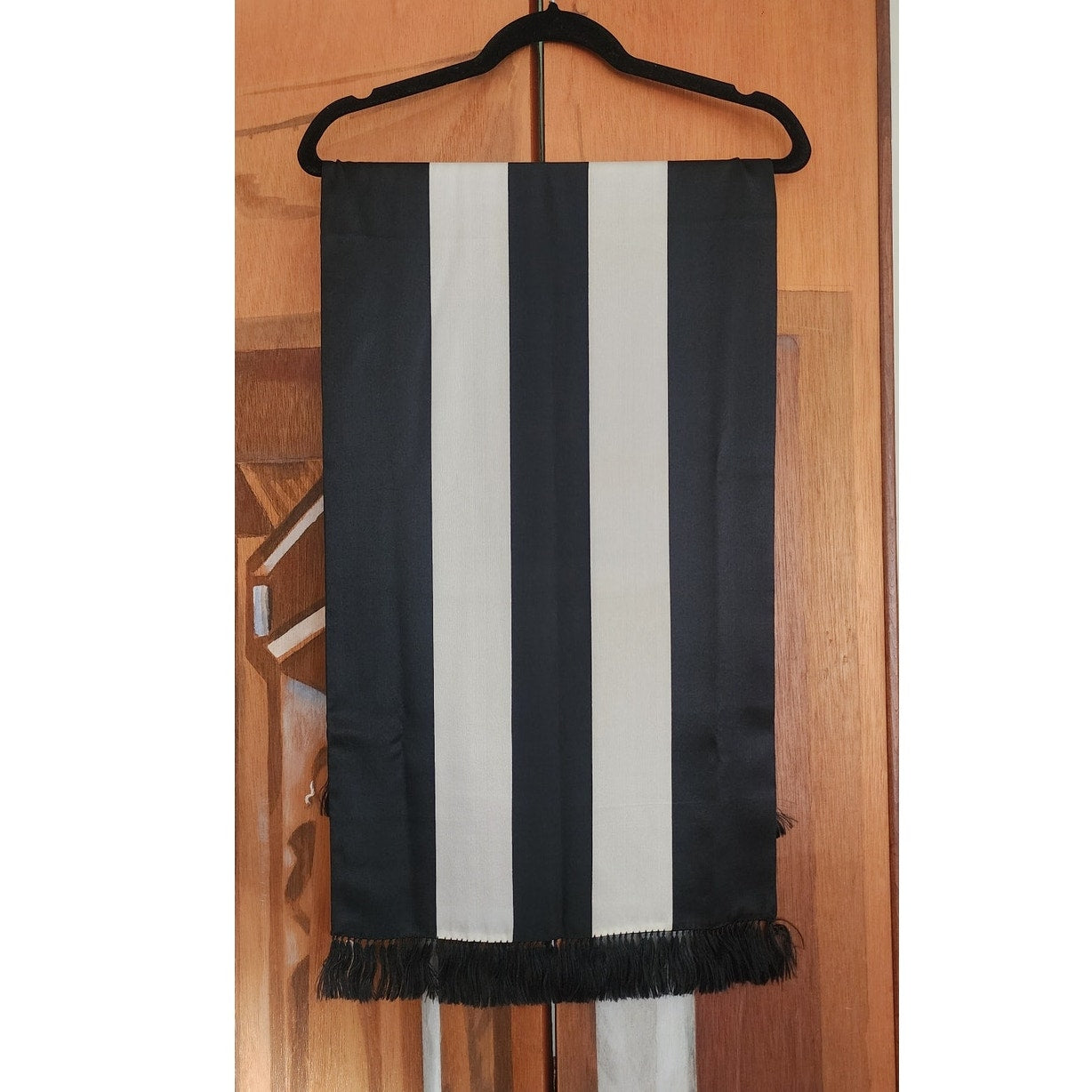 Vintage 40s Liquid Silk Scarf Black White Striped Fringed Peck & Peck Unisex Art Deco Geometric