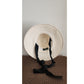 Vintage 90s Linda Campisano Cream Straw Hat Black Sash Tie