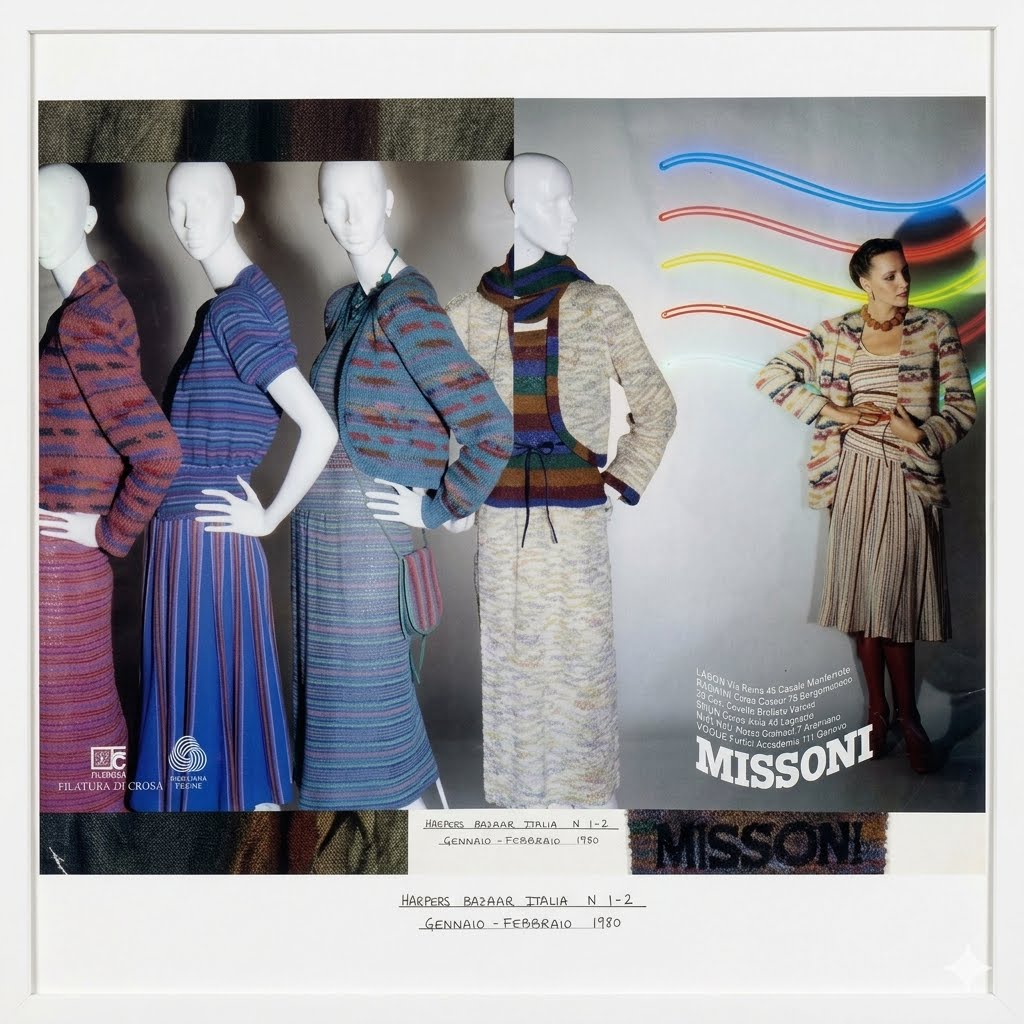 Vintage 1980 Missoni Knit Top Skirt Suit Blue Colorful Stripe I