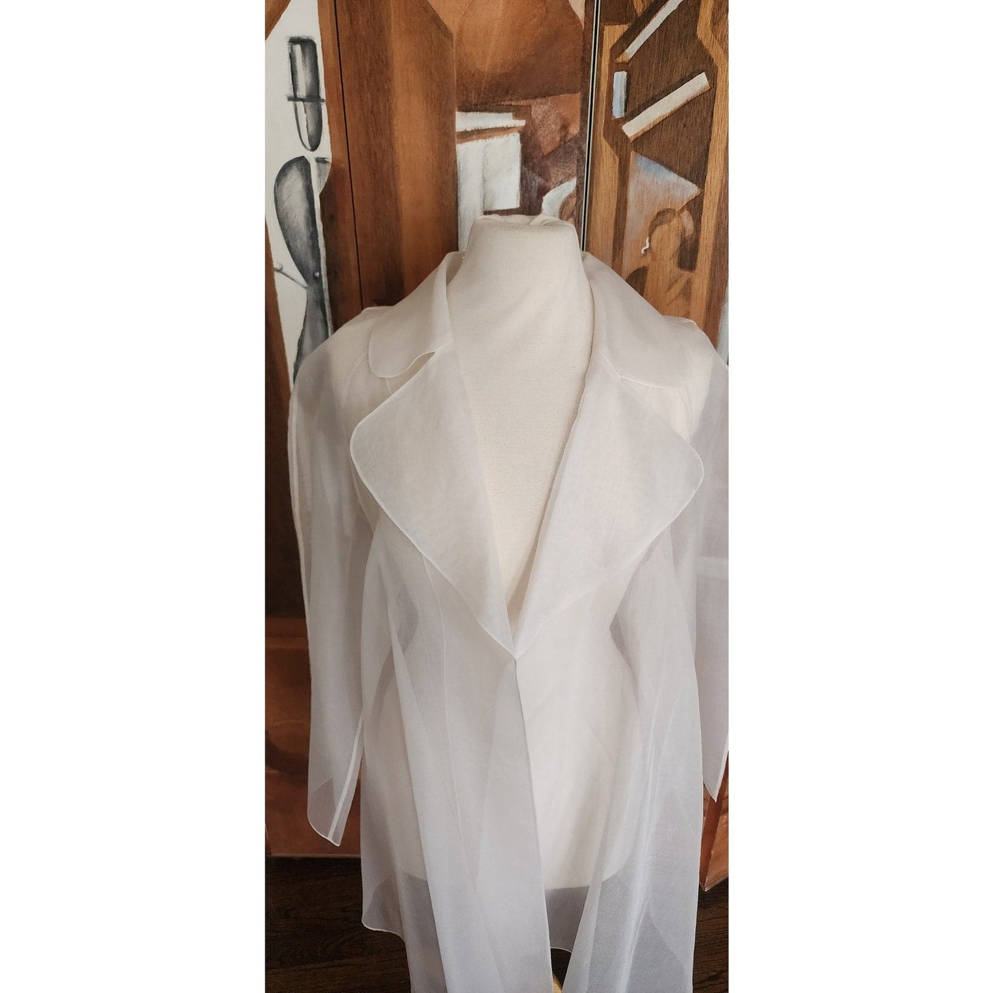 Vintage 1990s Sheer White Jacket White Organza Victoria March Chicago Designer