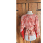 Vintage 70s Wrap Style Blouse Butterfly Sleeves Red Peach Floral Print