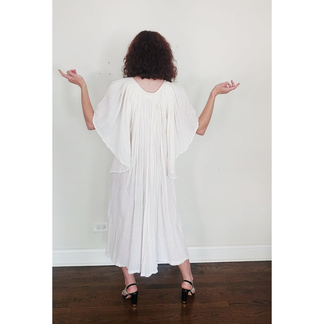 Vintage 1970s Amerikan Climax Tent Dress White Cotton Gauze Angel Butterfly Sleeves