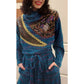 Vintage 1980s KOOS VAN DER AKKER Dress Blue Green Knit Floral Applique Gold Trim