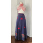 Vintage 70s Maxi Skirt Dark Wash Denim Butterfly Floral Embroidery