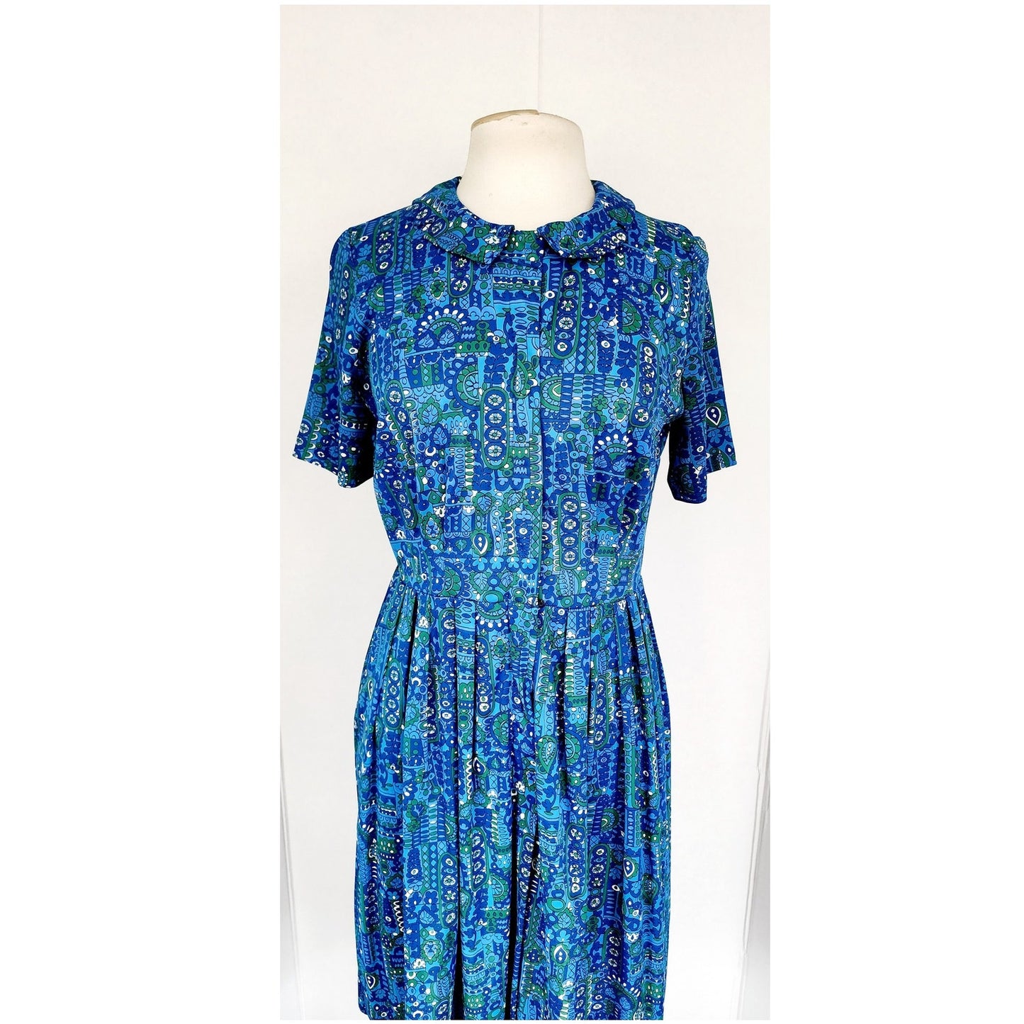 Vintage 60s Blue Dress Novelty Print Flower Power / Shelton Stroller / M