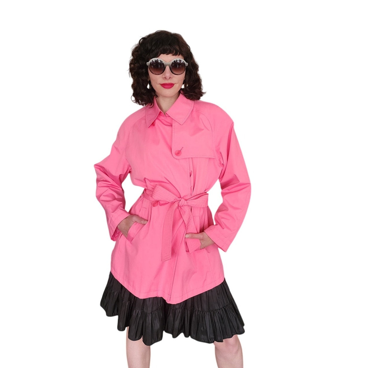 Vintage 90s Pink Jacket Short Trench Coat Belted Panache