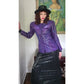 Vintage 80s Purple Leather Blazer Beaded Sequined Jacket French Collizioni / M