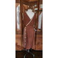 Vintage 40s Belted Day Dress in Brown & White Trim Unusual Double Pocket Design by Dawncrest