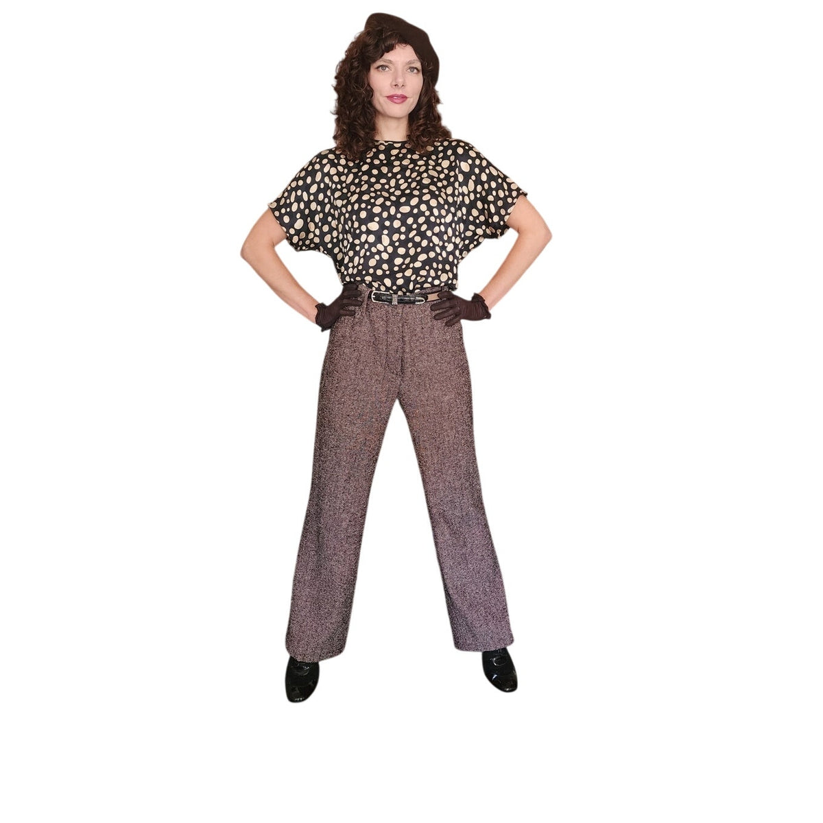 Vintage 1990s Sonia Rykiel Pants Brown Wool Tweed Flares Trousers Slacks Size 42