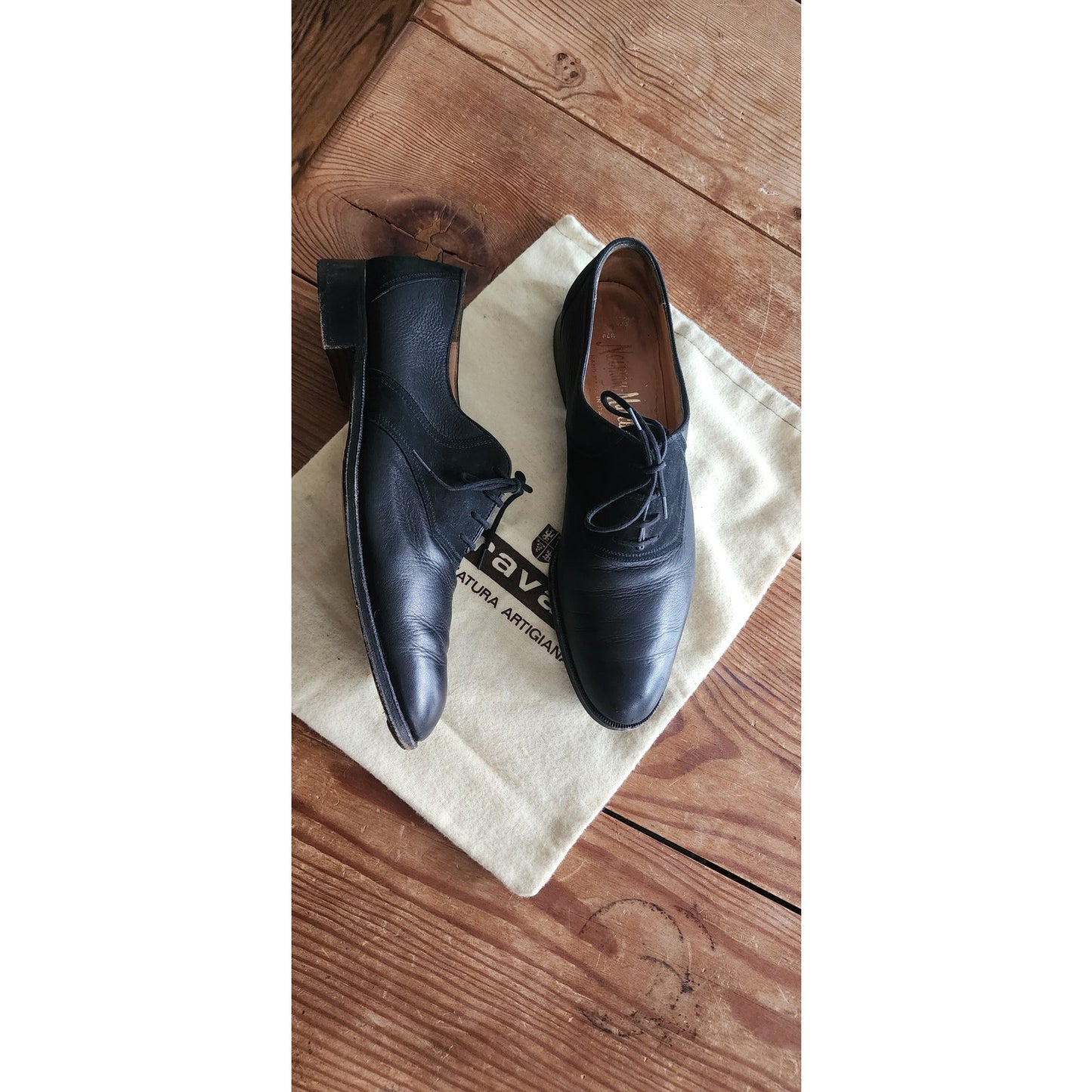 Vintage GRAVATI Womens Derby Shoes Black Lace Up Oxfords Suede Leather 10 1/2 N