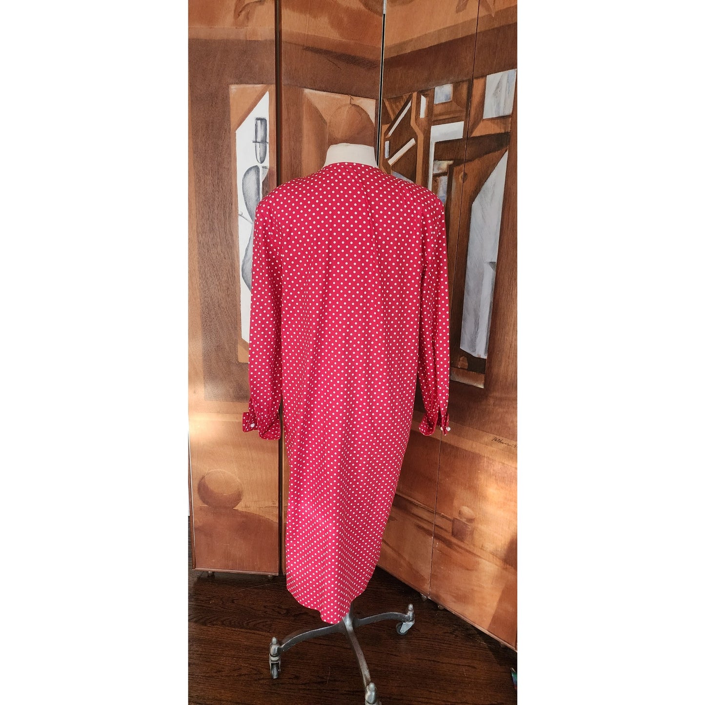 RARE Vintage Charvet Paris Red Polka Dot Ladies Shirtdress / M