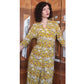 Vintage 40s Yellow Rayon Novelty Print Midi Dress XS