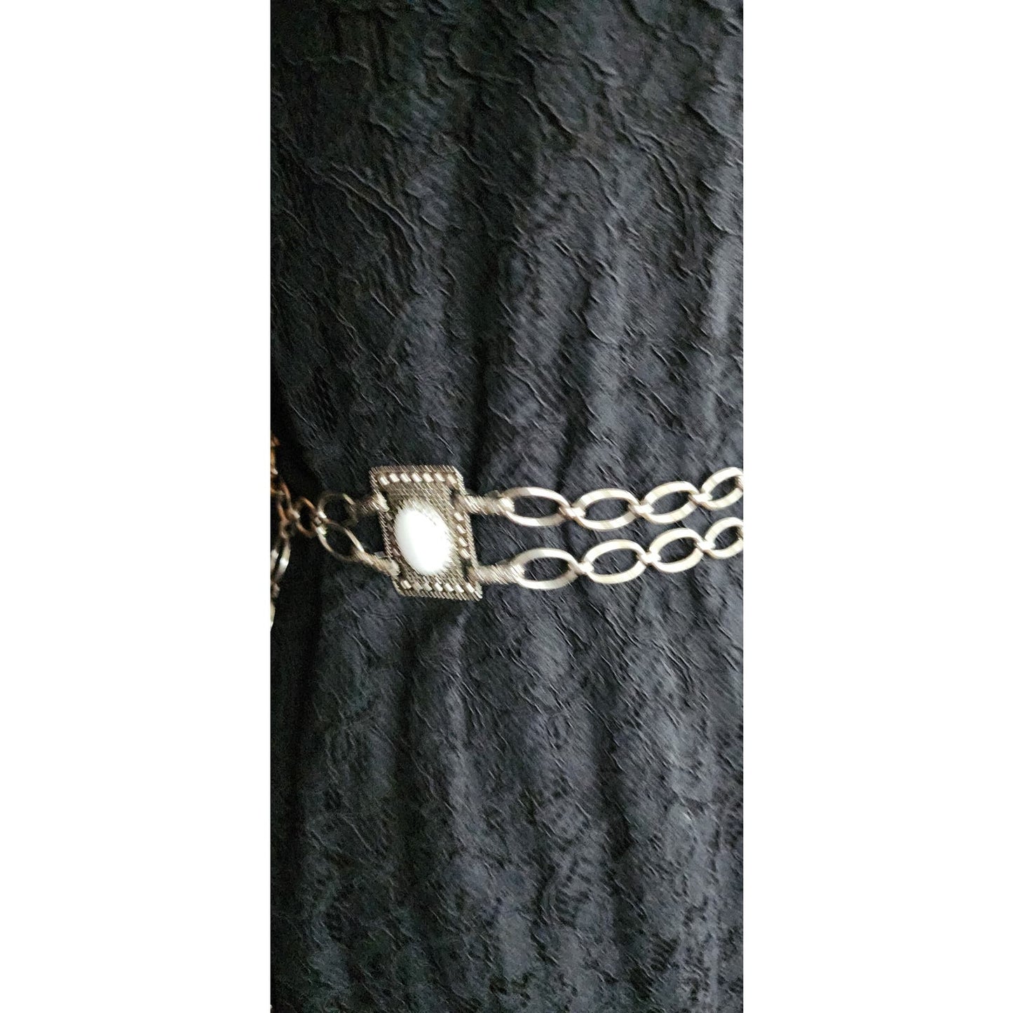 Vintage 60s Chain Belt Silver Link White Enamel