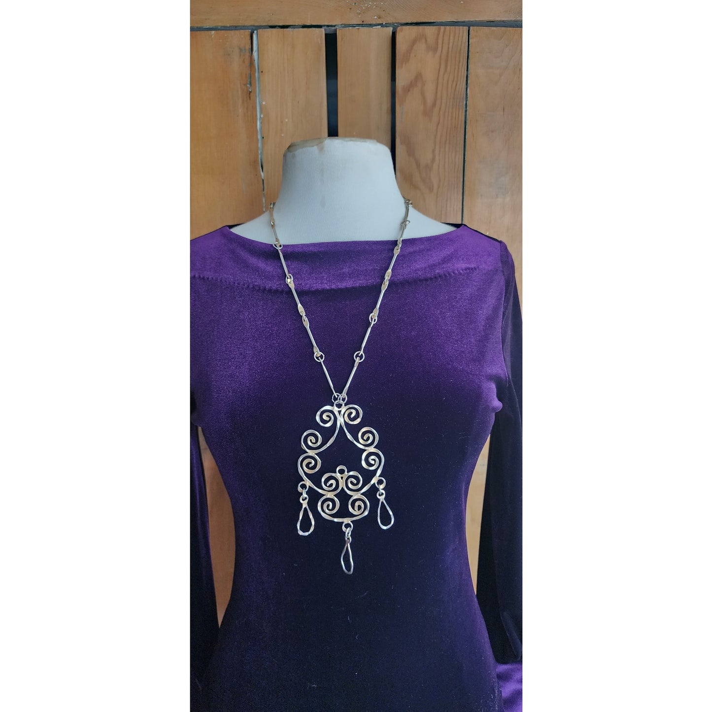Vintage 60s Boho Pendant Necklace Spiral Scrolls Baroque Statement Jewelry Maximalist