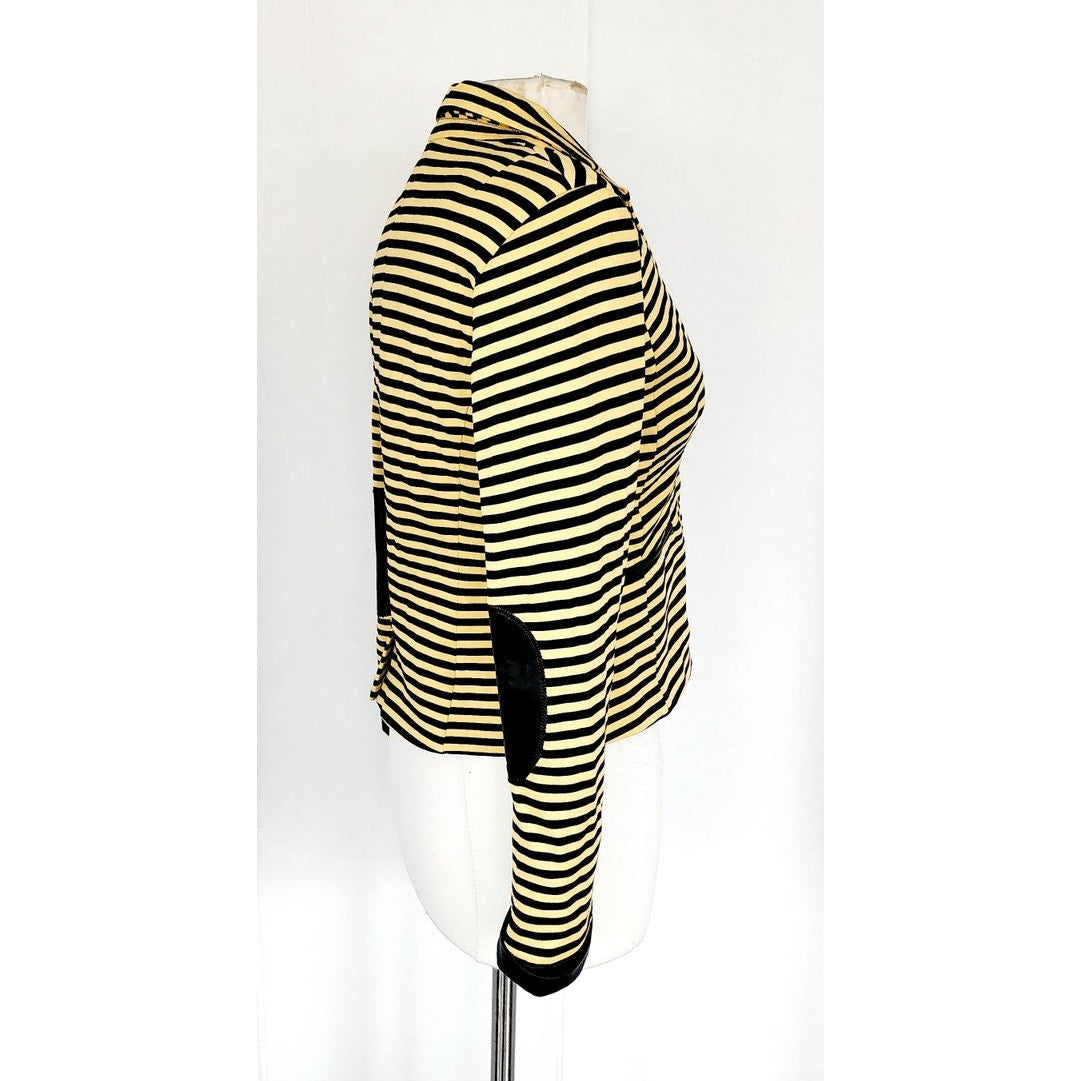 Vintage Cropped Blazer Yellow Black Stripe Fitted Jacket Trazou