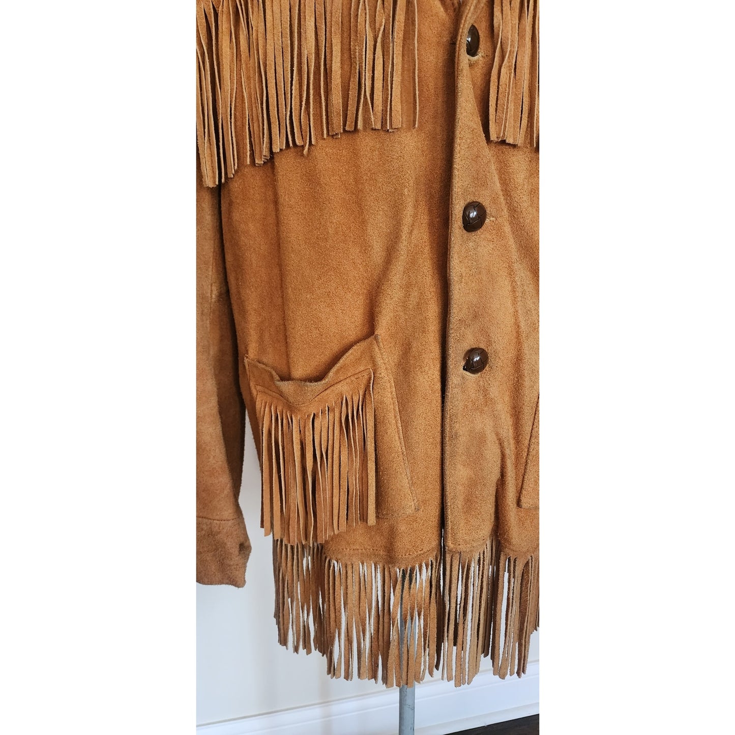 Vintage Berman's Buckskin Leather Mens Jacket Fringed Beige Suede 44