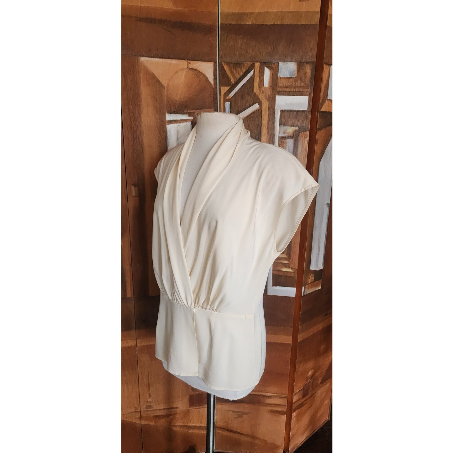 Vintage 80s Anne Klein II Silk Wrap Blouse Cream Silk / M - L