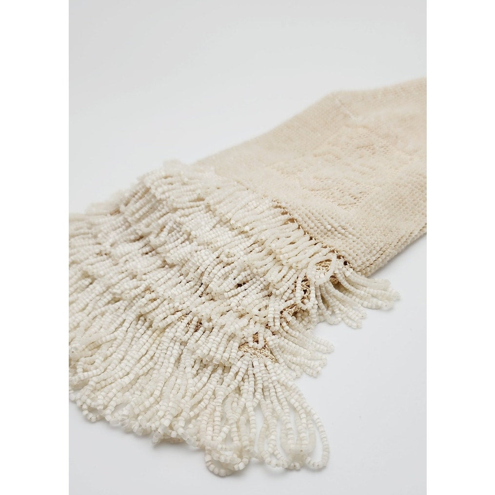 Antique White Beaded Evening Bag Rare Reticule Beaded Fringe Wristlet