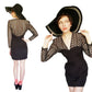 Vintage 1980s Black Party Dress Crochet Lace Nude Illusion Long Sleeved Kathryn Dianos Zip Front