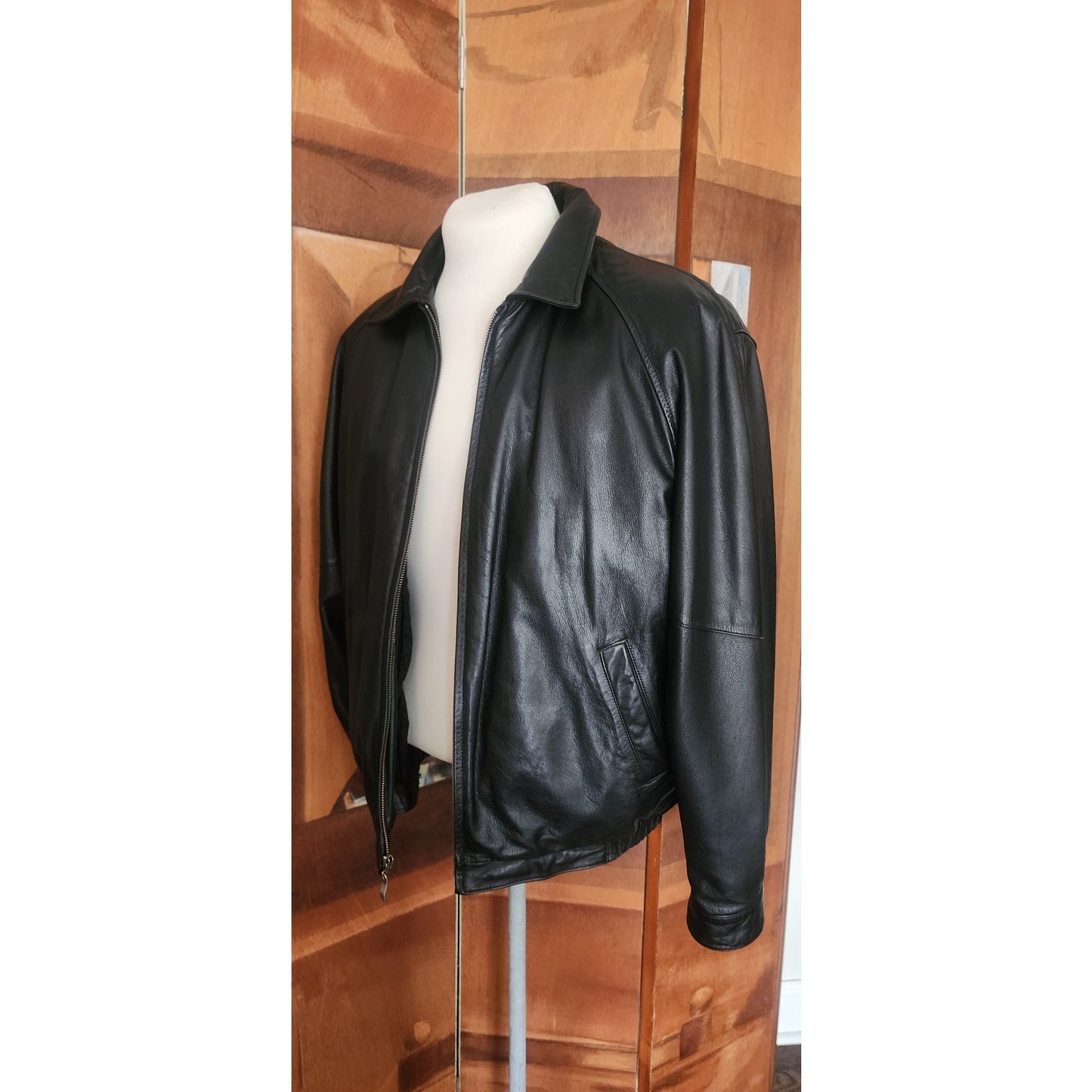Vintage 1990s Perry Ellis Portfolio Jacket Leather Collared Full Zip Duckdown Liner XL