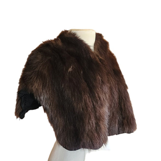 40s Beaver Fur Shrug Wrap Dark Brown