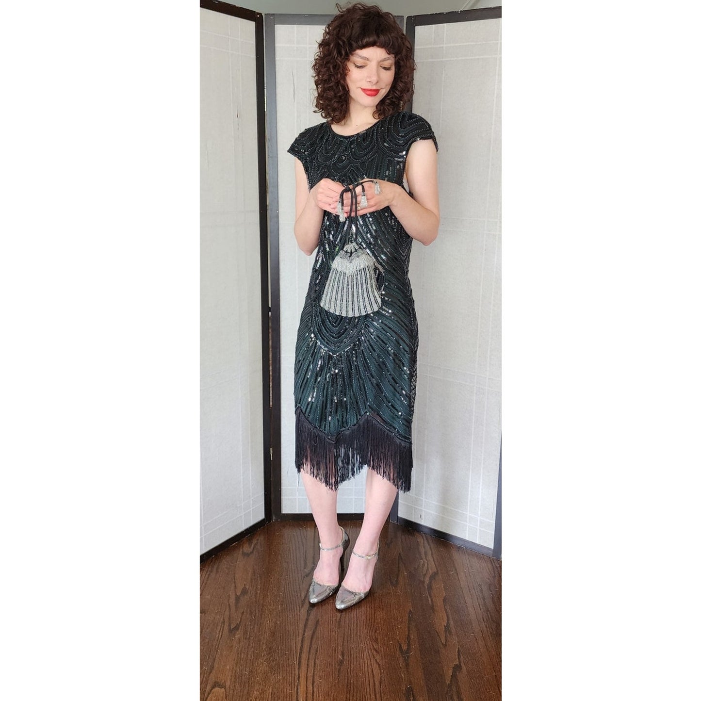 Vintage 20s Beaded Evening Bag Black Silk Pouch Flapper Purse