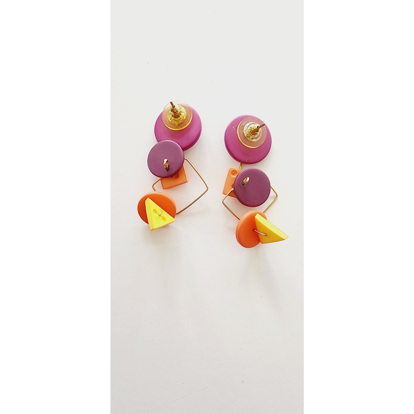 80s Dangly Earrings Multicolored Geometric Memphis Design