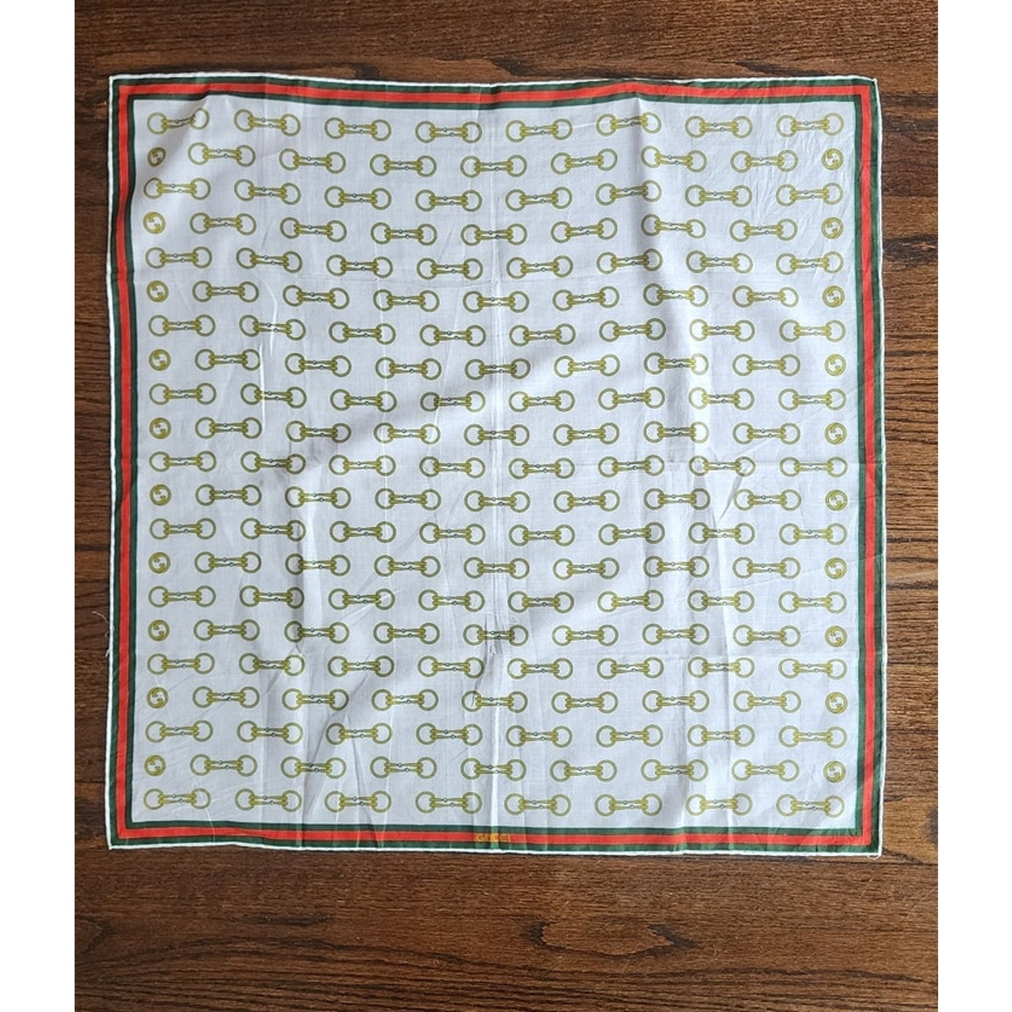 Vintage 1970s Gucci Scarf Cotton Print Horsebit Equestrian Pattern