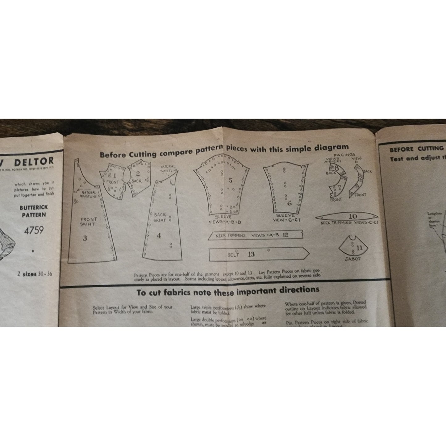Vintage 1930s Sewing Pattern Original Butterick 4759 Womens Frock Dress UNCUT