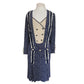 Vintage 1920s Day Dress Silk Print Navy Blue Polkadot Micro Dot Long Sleeves / S