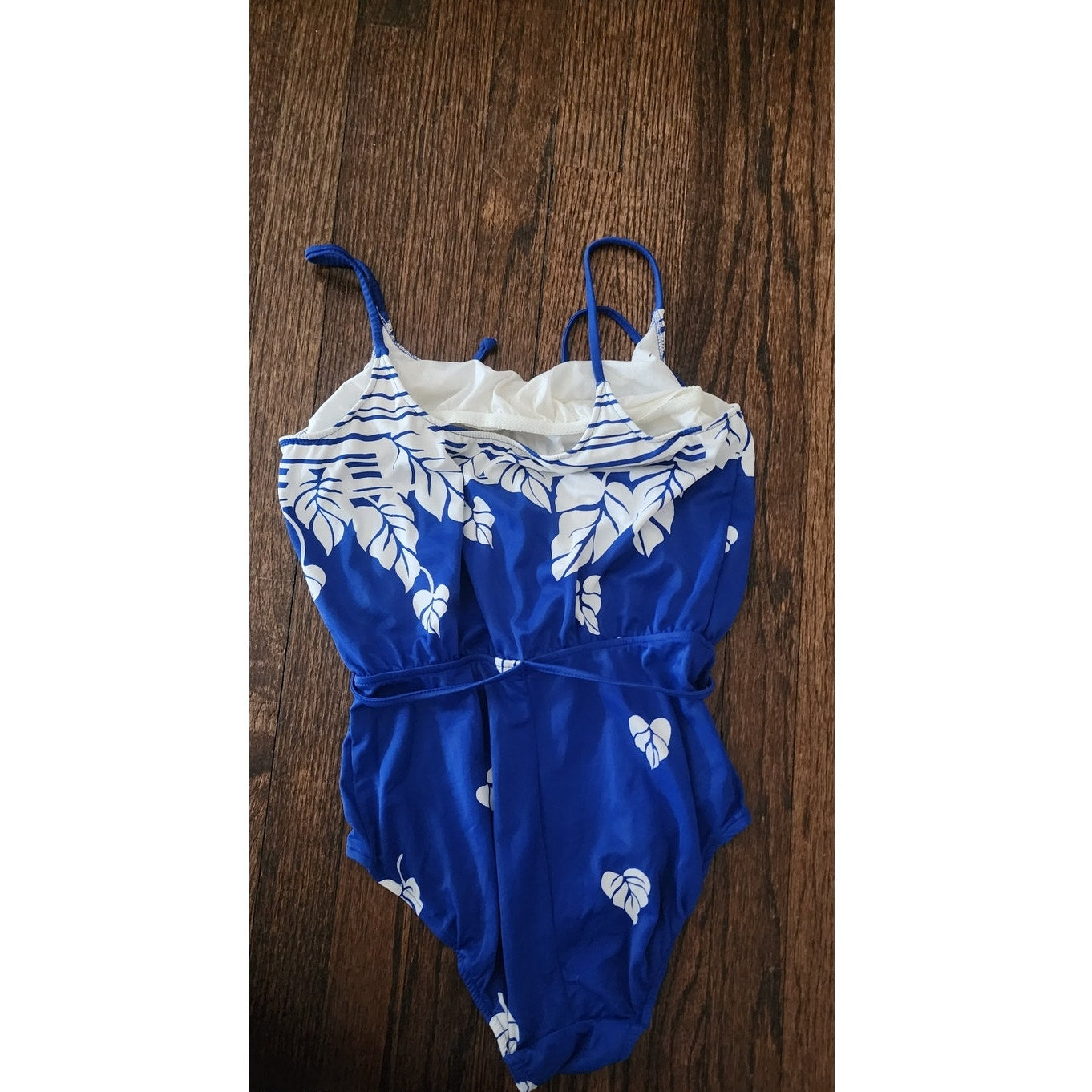 Vintage 70s 80s Catalina One Piece Swimsuit Blue White Leaf Print Bathing Suit Retro Pin Up Beach Swimwear