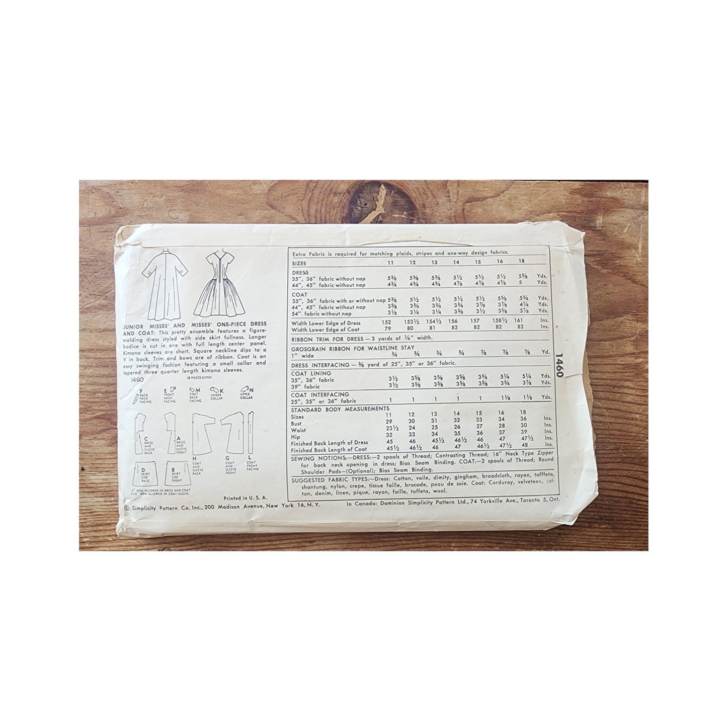 Vintage 50s Sewing Pattern ORIGINAL Dress and Coat Set Simplicity 1460