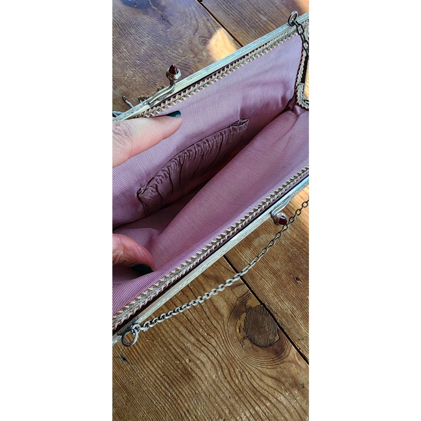 Antique Glass Bead Bag Edwardian Purse Floral Rose Pattern