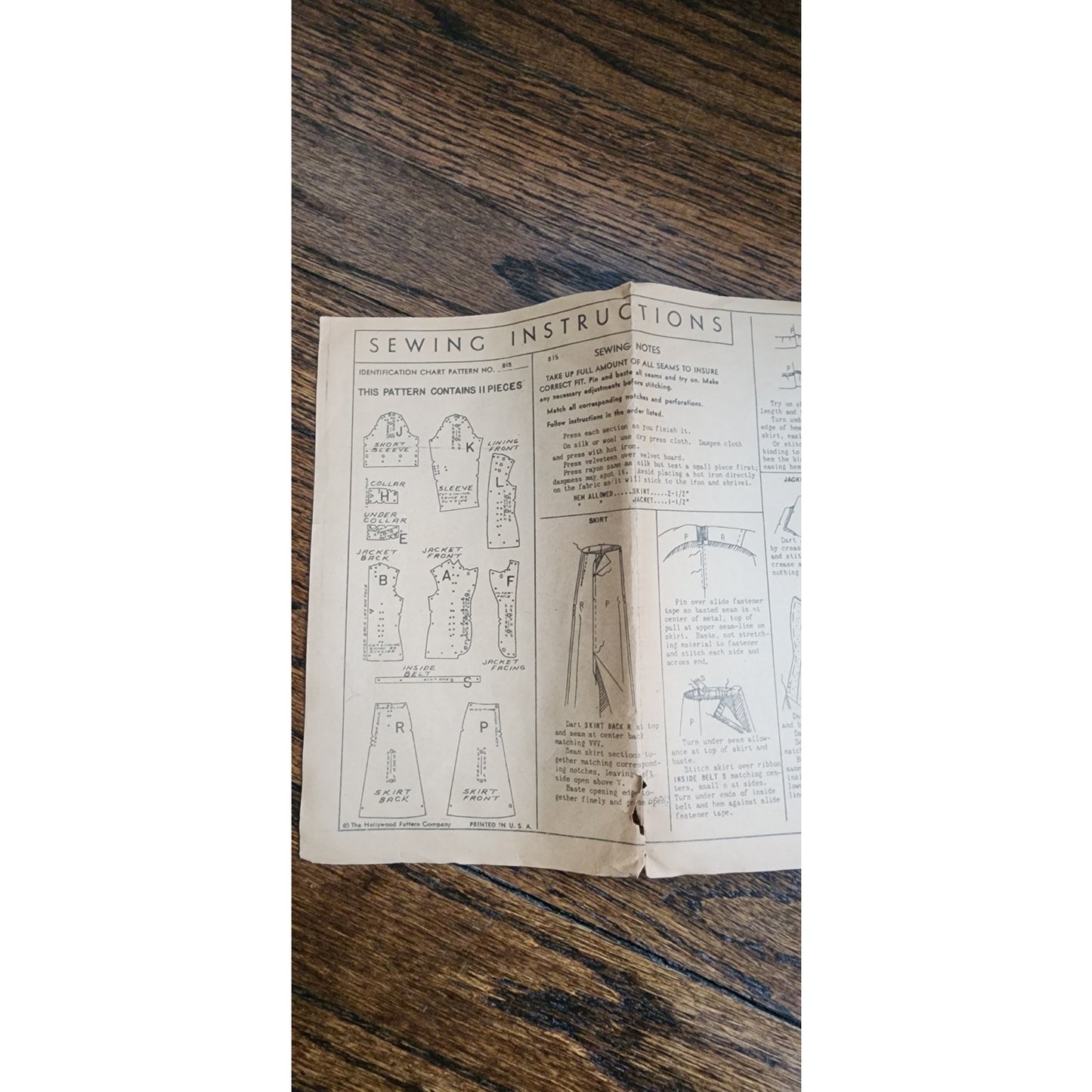 Vintage 1940s Sewing Pattern ORIGINAL Hollywood 815 Two-Piece Suit Wendy Barrie UNCUT