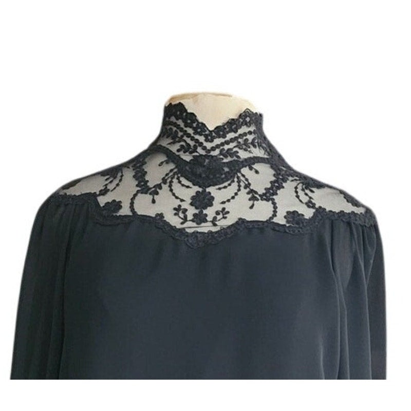Vintage 1970s Giorgio Sant'Angelo Dress Black Silk Georgette & Lace