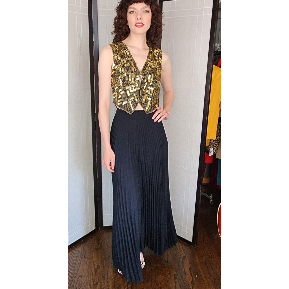 Vintage 70s Black Palazzo Pants Pleated Lynn Stuart Mister Pants