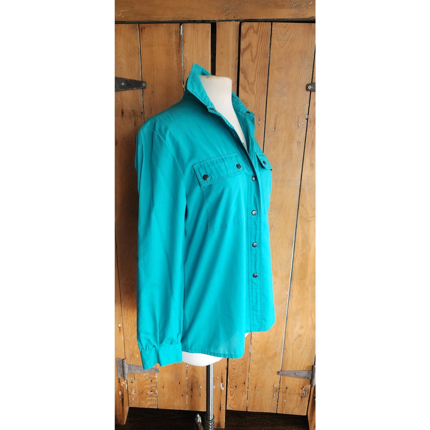 Vintage 70s Diane Von Furstenberg Shirt Blue Green Snap Front