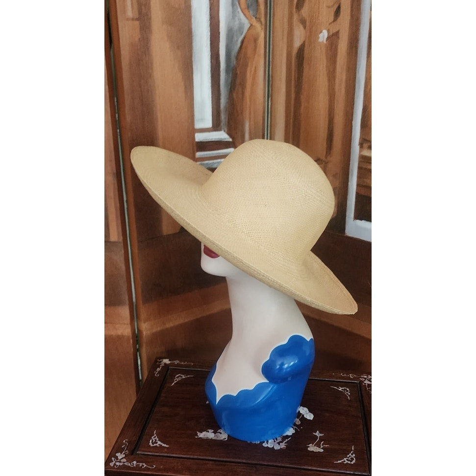 Vintage 90s Brooks Brothers Panama hat Handwoven Beige Cream Straw