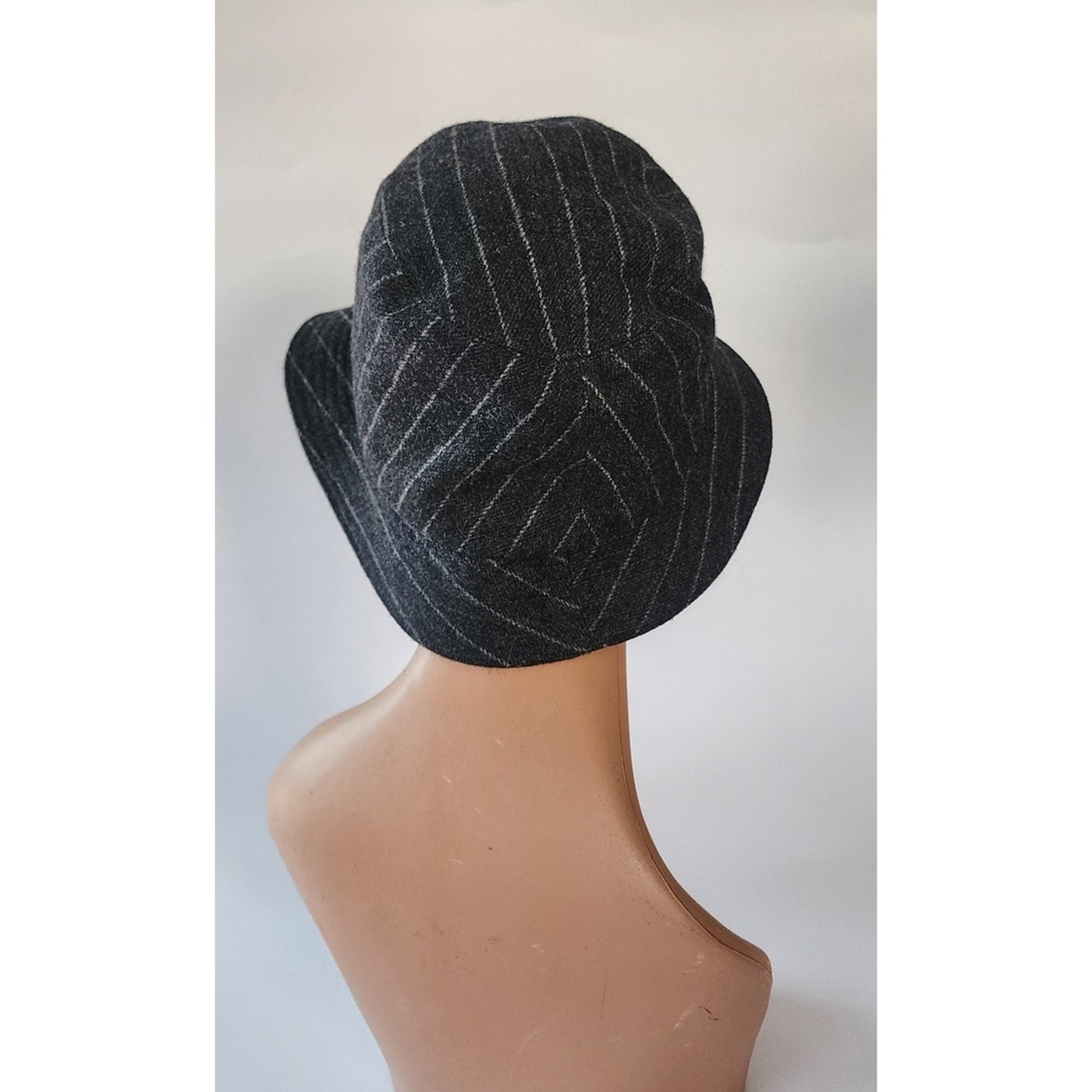 Vintage 1990s YSL Bucket Hat Yves Saint Laurent Gray Pinstriped Wool