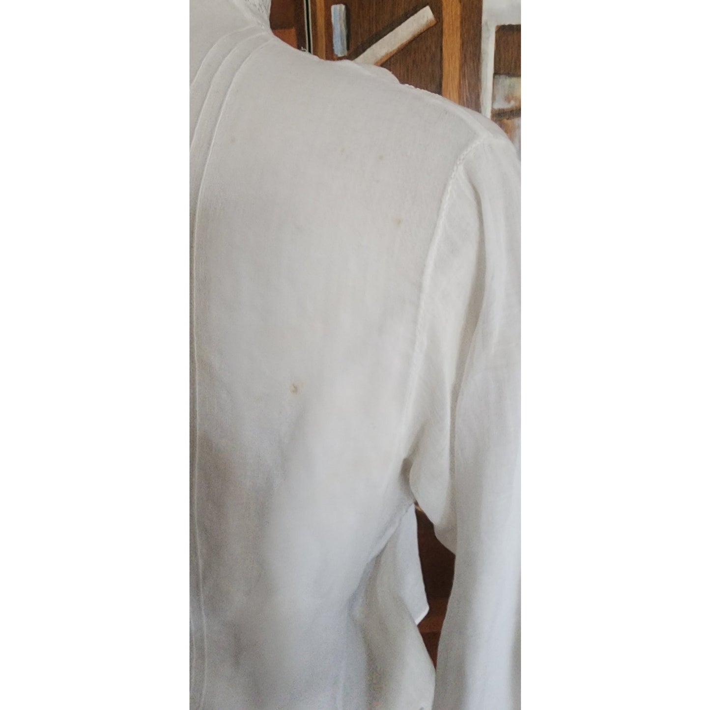 Antique Edwardian Blouse Embroidered White Cotton Lace High Neckline