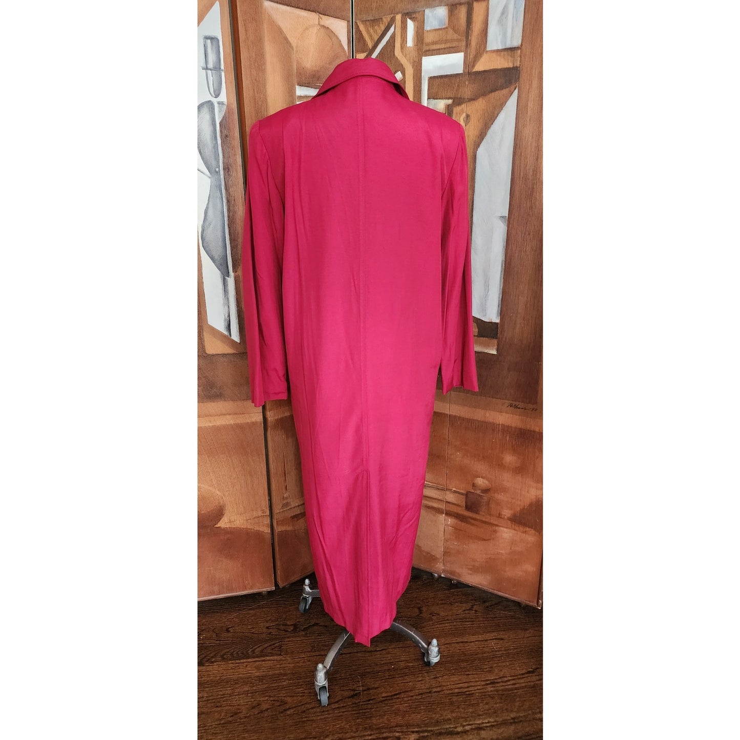 Vintage 90s Burgundy Red Spring Coat Rayon with White Buttons / M