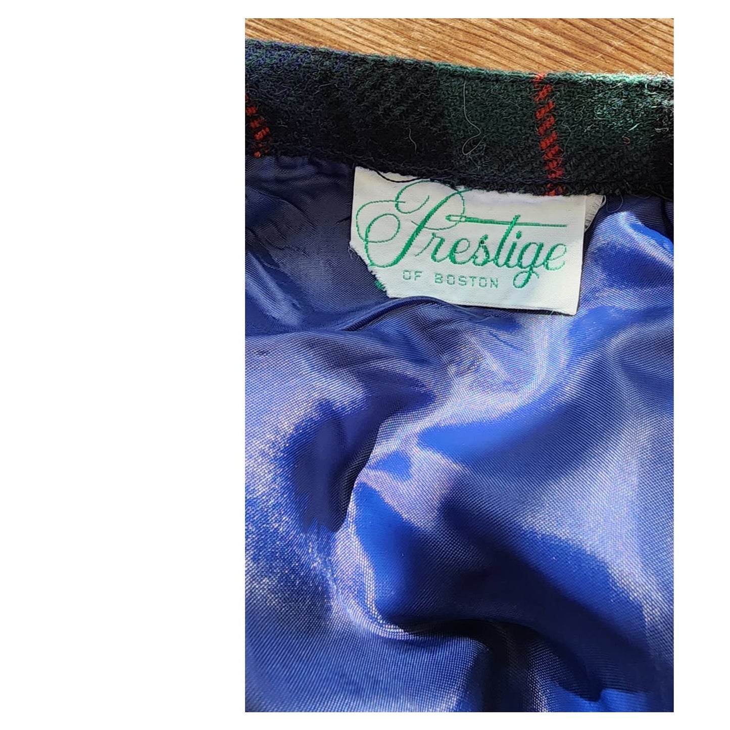 Vintage 70s Long Skirt Green Wool Plaid Prestige of Boston