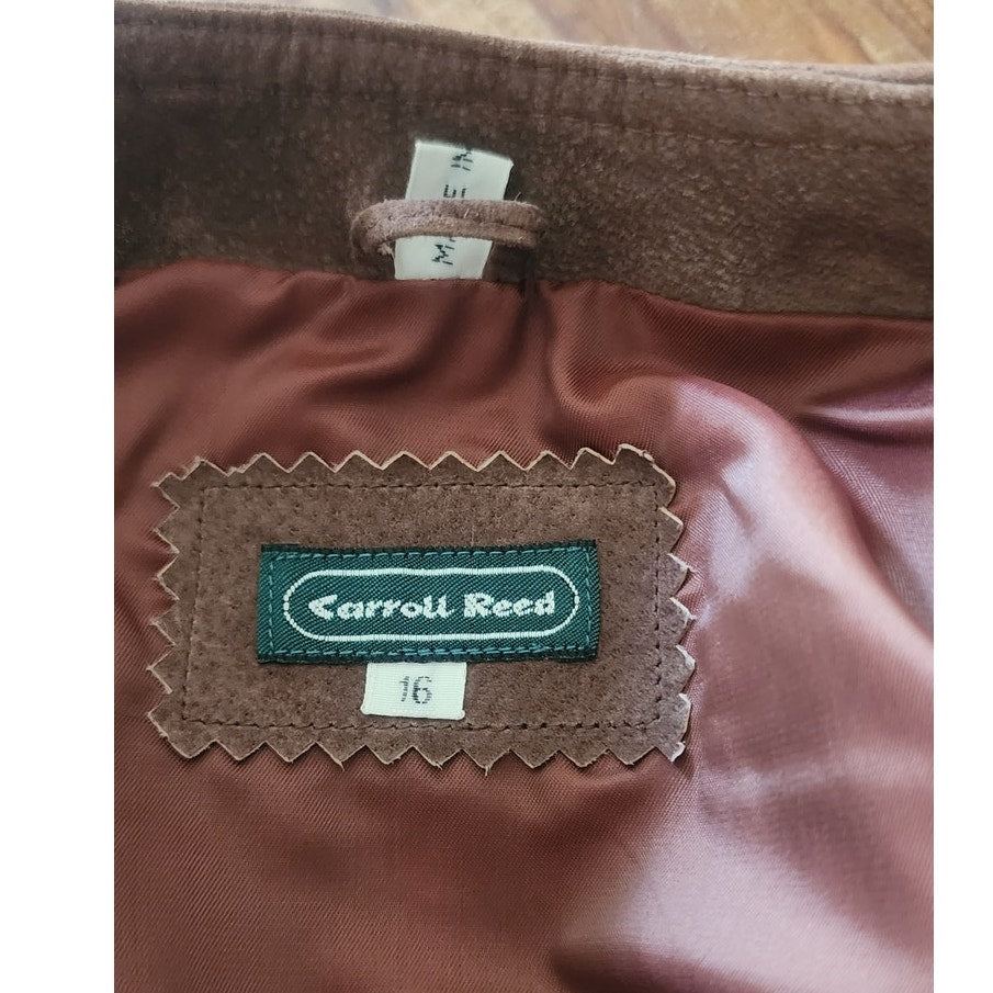 Vintage 1990s Cropped Blazer Brown Suede Jacket Carroll Reed Large