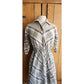 Vintage 50s Gray Dress Chevron Strip Plaid Print  / Medium